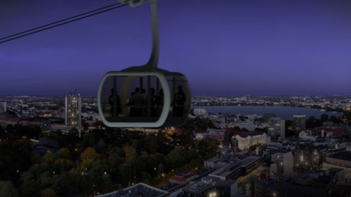 Animated image film for a panoramic cable car